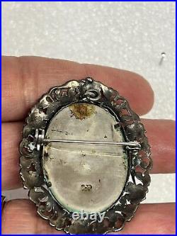RARE Antique 800 Silver Hand-Painted Portrait Brooch/Pendant Of Victorian Woman