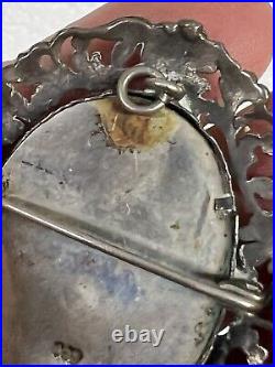 RARE Antique 800 Silver Hand-Painted Portrait Brooch/Pendant Of Victorian Woman