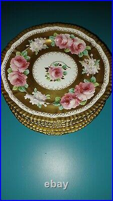 RARE Antique Cauldon / Gilman Collamore Plates Hand Painted Roses Gilt Gilded