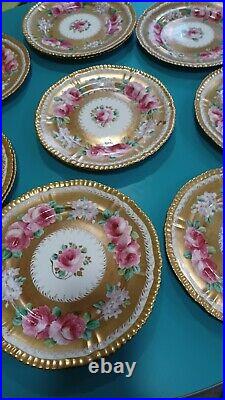 RARE Antique Cauldon / Gilman Collamore Plates Hand Painted Roses Gilt Gilded