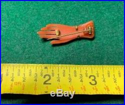 RARE- Antique Victorian 1870/80 Faux Coral Celluloid Hand Brooch Pin