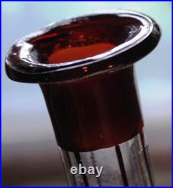 RARE Antique Victorian ETCHED GRAPEVINE DECANTER Art Glass Hand Cut PAINTED RED