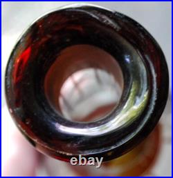 RARE Antique Victorian ETCHED GRAPEVINE DECANTER Art Glass Hand Cut PAINTED RED