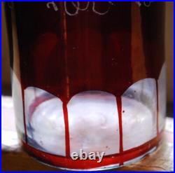 RARE Antique Victorian ETCHED GRAPEVINE DECANTER Art Glass Hand Cut PAINTED RED