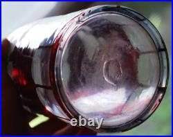 RARE Antique Victorian ETCHED GRAPEVINE DECANTER Art Glass Hand Cut PAINTED RED