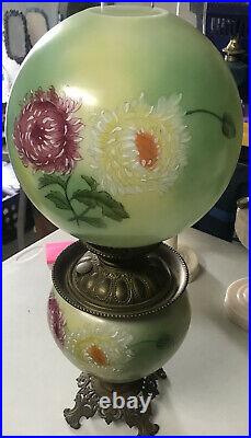 RARE HAND PAINTED Gone with the Wind Hurricane Oil Lamp Parlor Victorian