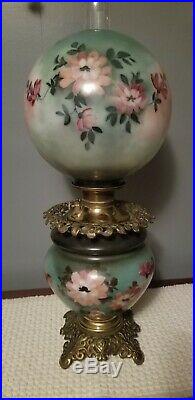 RARE HAND PAINTED Gone with the Wind Oil Lamp Blown Out Base Parlor Victorian