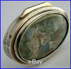 RARE SOLID SILVER HAND PAINTED FRENCH TABLE SNUFF BOX c1880 STUNNING ANTIQUE