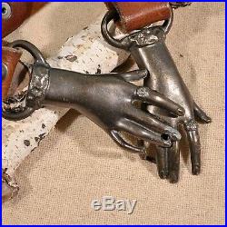 RARE VTG 70s Clasping Hands Victorian Pewter Original Leather Belt Boho Hippie