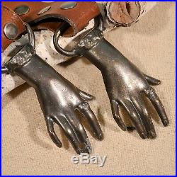 RARE VTG 70s Clasping Hands Victorian Pewter Original Leather Belt Boho Hippie