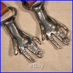 RARE VTG 70s Clasping Hands Victorian Pewter Original Leather Belt Boho Hippie