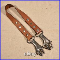 RARE VTG 70s Clasping Hands Victorian Pewter Original Leather Belt Boho Hippie