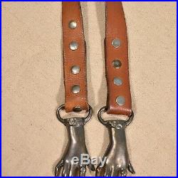 RARE VTG 70s Clasping Hands Victorian Pewter Original Leather Belt Boho Hippie