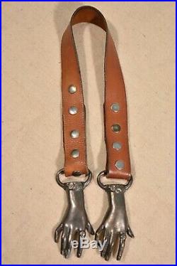 RARE VTG 70s Clasping Hands Victorian Pewter Original Leather Belt Boho Hippie