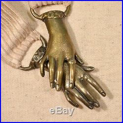 RARE Vintage 70s Clasping Hands Victorian Style Belt Buckle Antique Bronze