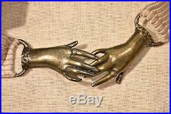 RARE Vintage 70s Clasping Hands Victorian Style Belt Buckle Antique Bronze