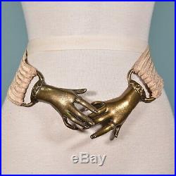 RARE Vintage 70s Clasping Hands Victorian Style Belt Buckle Antique Bronze