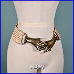 RARE Vintage 70s Clasping Hands Victorian Style Belt Buckle Antique Bronze