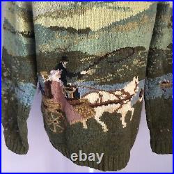 Ralph Lauren Small Hand Knit 100% Lambswool Cardigan Irish Sea Pond Dog Horse