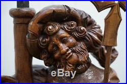 Rare 109cm Tall Circa 1920 Original Black Forest Hand Carved Wood Watchman Lamp