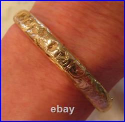 Rare 10k 14k Antique Victorian Artdeco Etched Hand Carved Floral Bangle Bracelet