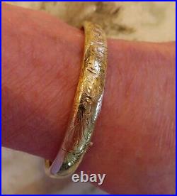 Rare 10k 14k Antique Victorian Artdeco Etched Hand Carved Floral Bangle Bracelet