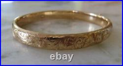 Rare 10k 14k Antique Victorian Artdeco Etched Hand Carved Floral Bangle Bracelet
