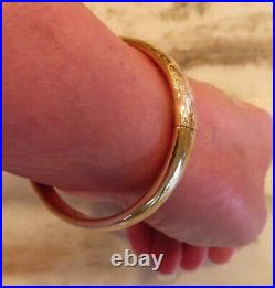 Rare 10k 14k Antique Victorian Artdeco Etched Hand Carved Floral Bangle Bracelet