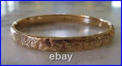 Rare 10k 14k Antique Victorian Artdeco Etched Hand Carved Floral Bangle Bracelet