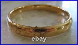 Rare 10k 14k Antique Victorian Artdeco Etched Hand Carved Floral Bangle Bracelet