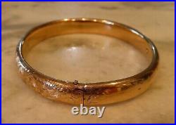 Rare 10k 14k Antique Victorian Artdeco Etched Hand Carved Floral Bangle Bracelet