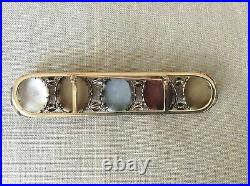 Rare 14K Antique Victorian Multi-Color Hand Carved Lava Bar Pin of Women's Faces