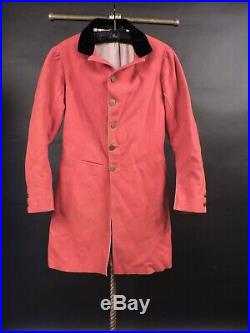 Rare 1840s Mens Hand Sewn Red Riding Coat W Gold Coin Buttons