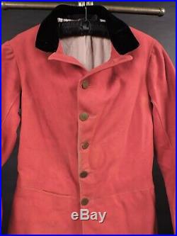 Rare 1840s Mens Hand Sewn Red Riding Coat W Gold Coin Buttons