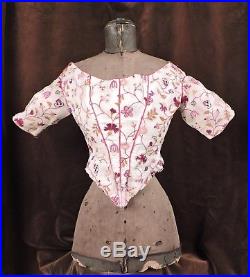 Rare 1850s Hand Done Polychrome Crewelwork Bodice For Dress