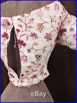 Rare 1850s Hand Done Polychrome Crewelwork Bodice For Dress