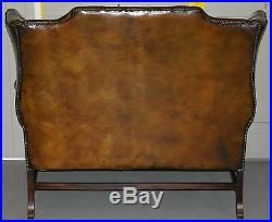 Rare 1973 Geroge III Chesterfield Hand Dyed Wingback Leather Two Seat Bench Sofa