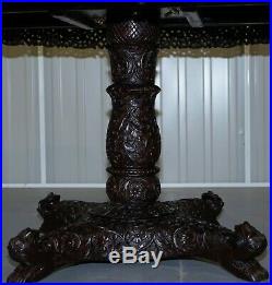 Rare 19th Cenutry Anglo Indian Padauk Table Hand Carved Rosewood Lions & Flowers