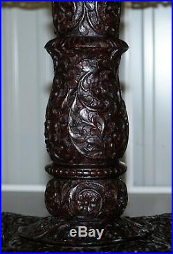 Rare 19th Cenutry Anglo Indian Padauk Table Hand Carved Rosewood Lions & Flowers