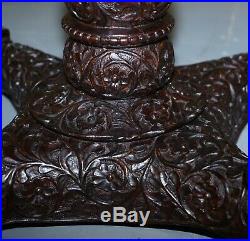 Rare 19th Cenutry Anglo Indian Padauk Table Hand Carved Rosewood Lions & Flowers