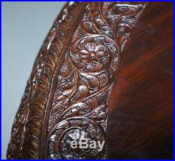 Rare 19th Cenutry Anglo Indian Padauk Table Hand Carved Rosewood Lions & Flowers