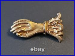 Rare Antique 14k Solid Gold Victorian Pin Ladies Woman Hand Holding a Gold Ball