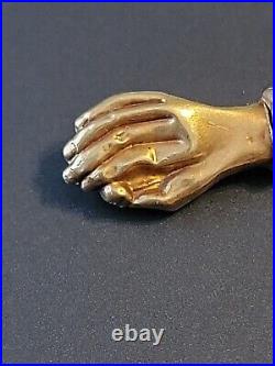 Rare Antique 14k Solid Gold Victorian Pin Ladies Woman Hand Holding a Gold Ball