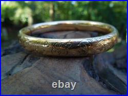 Rare Antique A & Z 14k Yellow Gold Filled Victorian Hand Etched Bangle Bracelet