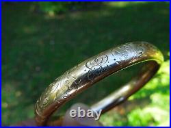 Rare Antique A & Z 14k Yellow Gold Filled Victorian Hand Etched Bangle Bracelet