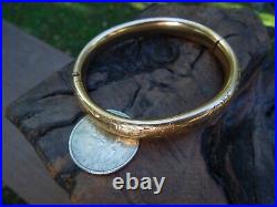 Rare Antique A & Z 14k Yellow Gold Filled Victorian Hand Etched Bangle Bracelet