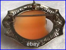 Rare Antique Cameo Left Facing 10kt Gold Frame Victorian Hand Carved Filigree