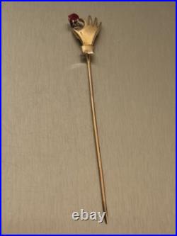 Rare Antique Handmade Victorian 14k Gold Lady's Hand with Ruby 2.75 Stickpin