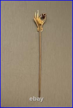 Rare Antique Handmade Victorian 14k Gold Lady's Hand with Ruby 2.75 Stickpin