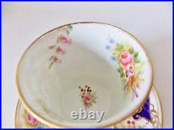 Rare Antique Longton English Hand Painted Cobalt Cup And Saucer Pink Roses Gold